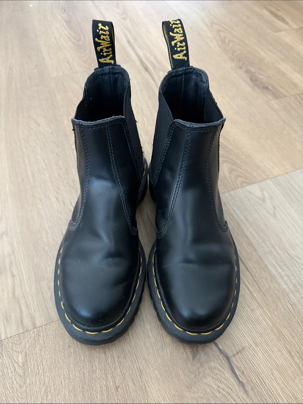 Dr. Martens Black Leather Chelsea Boots with Yellow Stitching